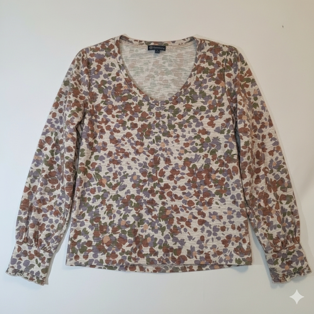 Democracy Multicolor Floral Boho Style Long Sleeve Top Women's Large #155